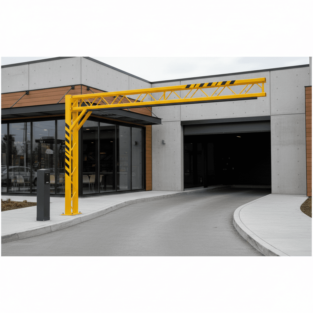 Adjustable height restriction barrier at commercial facility